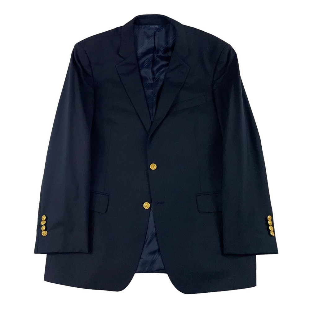 Brooks Brothers Blue Gold Button Vitale Barberis‎ Wool Blazer Size 43R Excellent